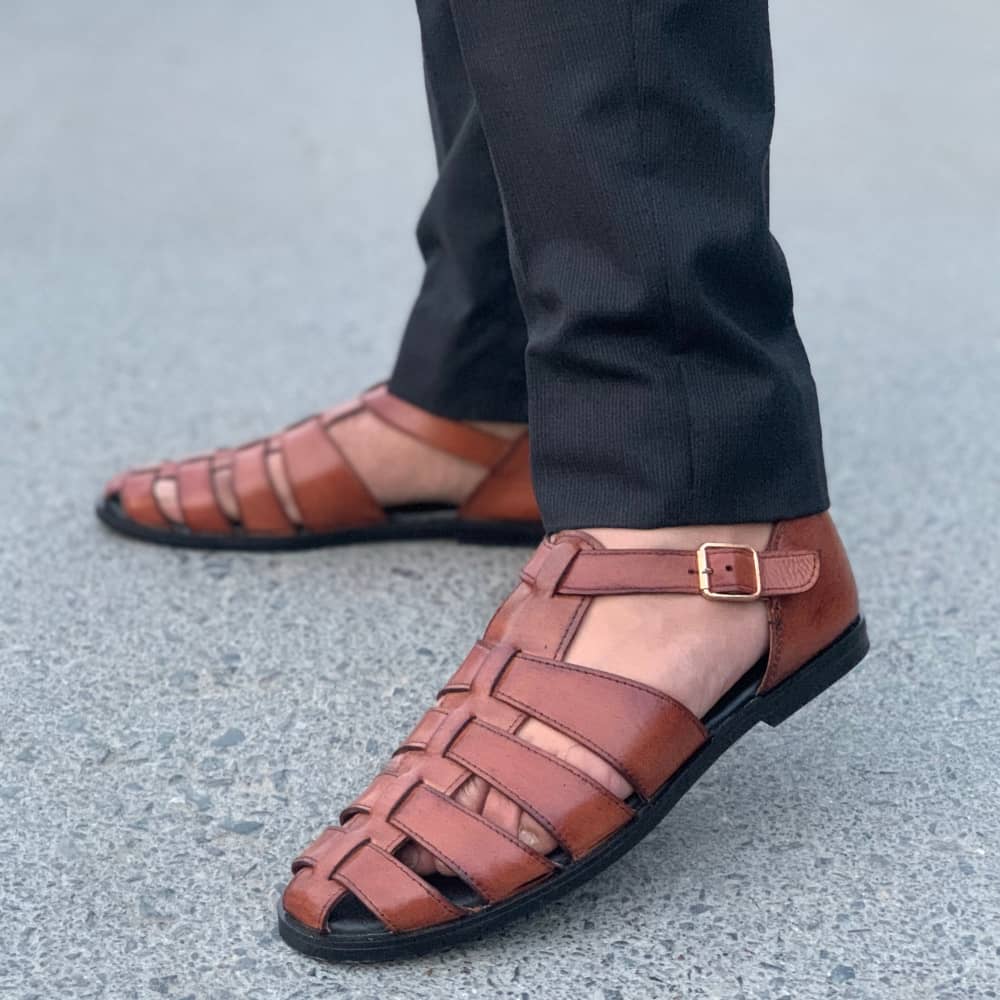 Ls Pure Leather Handmade Stripe Sandal 689